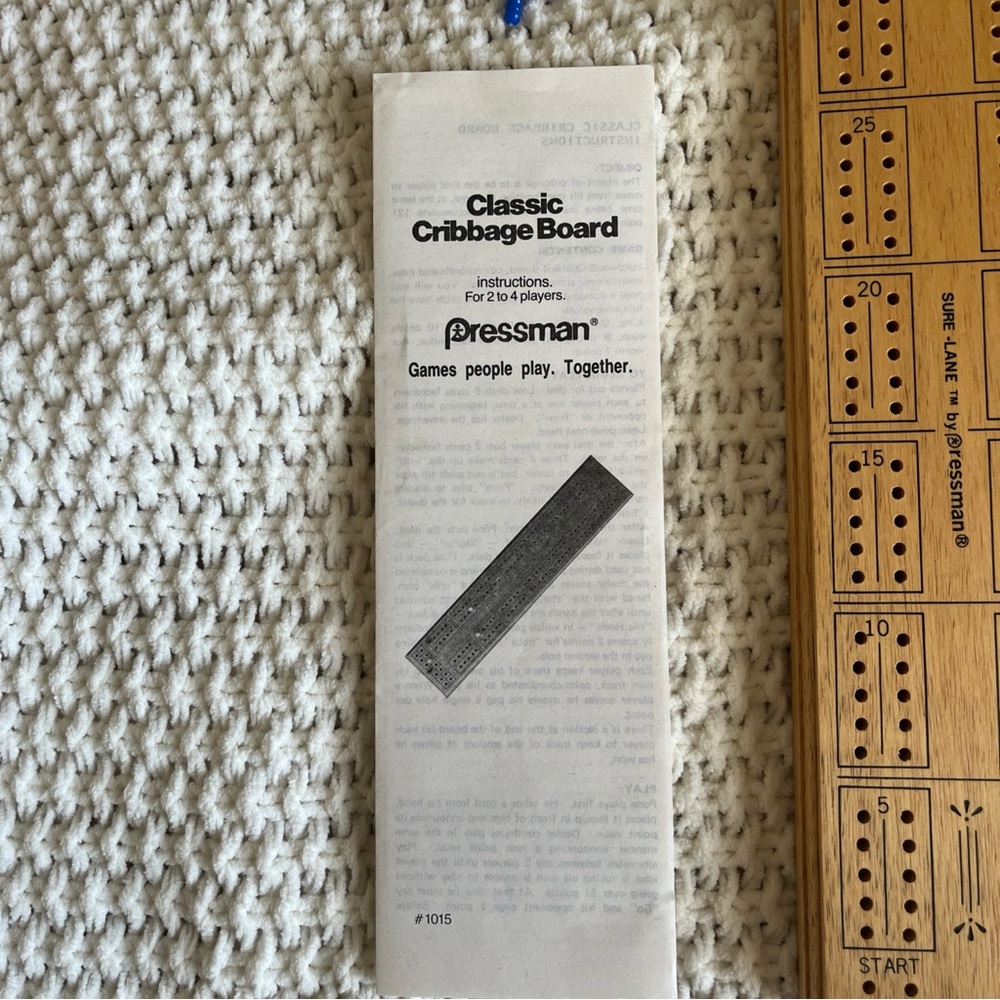 Pressman Classic Cribbage Solid Hardwood Board with Pegs & Instruction Booklet - Picture 6 of 13